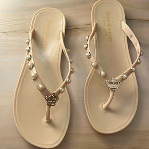 Juicy Couture nude jelly sandals w/ crown and pearl trim